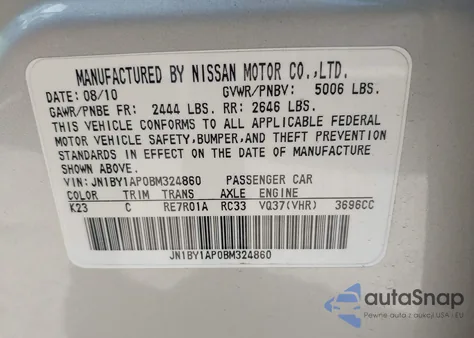 2011 Infiniti M37 from USA, damaged, VIN JN1BY1AP0BM324860
